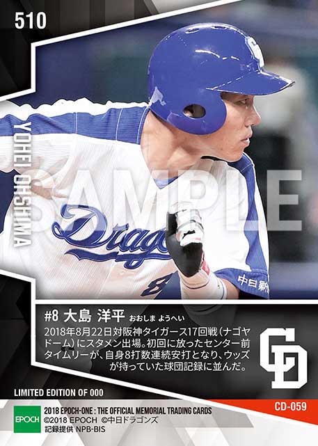 【大島洋平】8打数連続安打(球団タイ記録)(18.8.22)