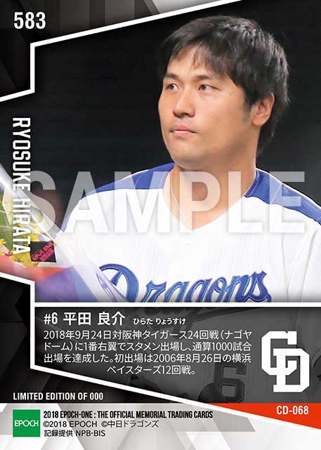 【平田良介】通算1000試合出場(18.9.24)