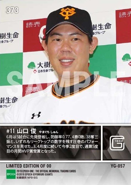 【山口 俊】2019年6月度 大樹生命月間MVP賞 セントラル・リーグ投手部門(19.7.9)