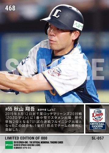 【秋山翔吾】歴代2位に躍り出る701試合連続フルイニング出場（19.8.12）