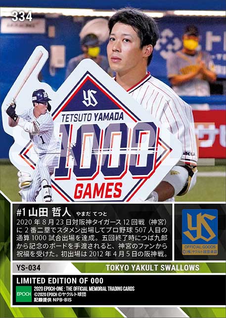 【山田哲人】通算1000試合出場（20.8.23）