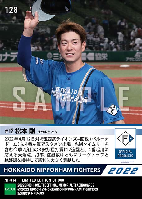 【松本 剛】先制タイムリー含む3安打2盗塁（22.4.12）