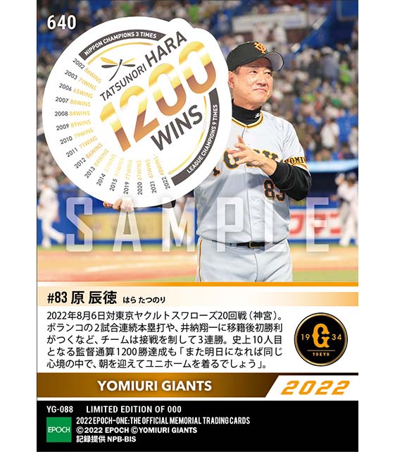 【原 辰徳】監督通算1200勝達成(22.8.6)