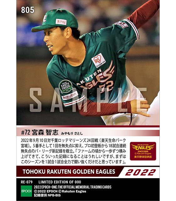 RC【宮森智志】パ・リーグ新記録となるプロ初登板から18試合連続無失点（22.9.10）