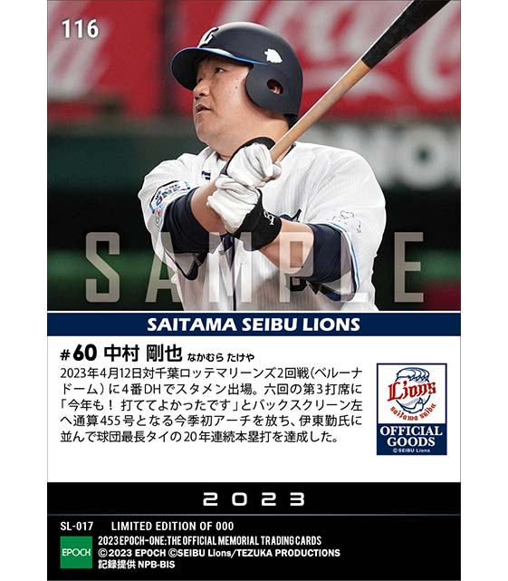 【中村剛也】球団最長タイ20年連続本塁打（23.4.12）