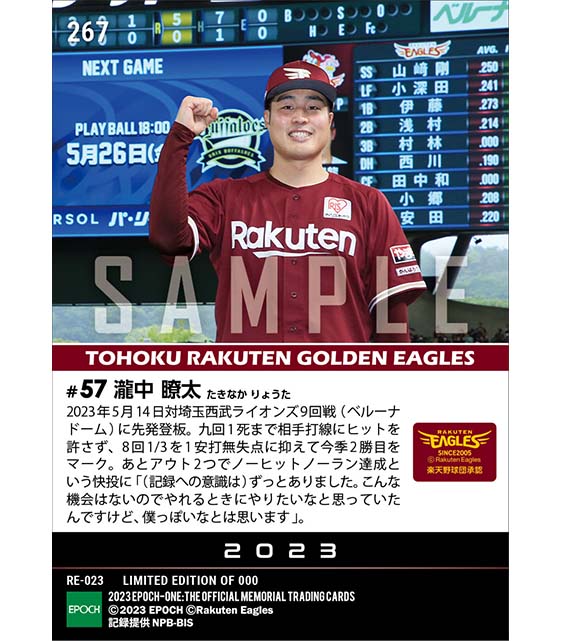 【瀧中瞭太】九回途中1安打無失点の快投(23.5.14)