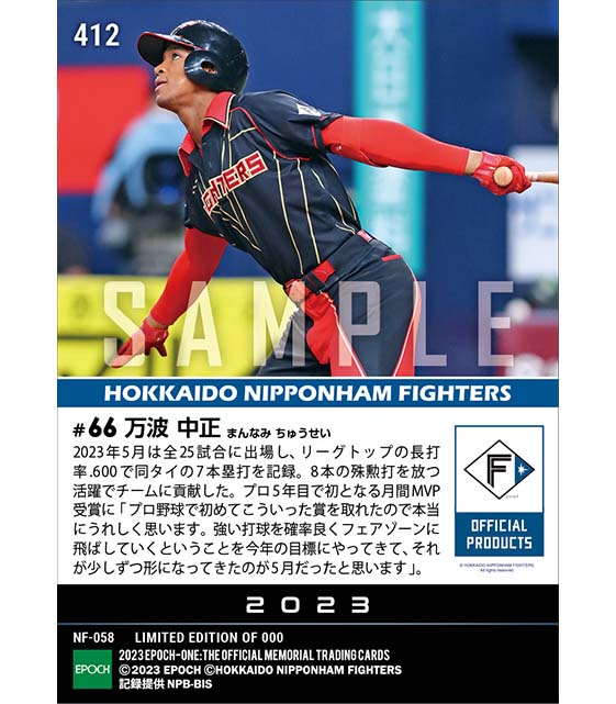 【万波中正】2023年度 大樹生命月間MVP賞 パシフィック・リーグ5月度打者部門(23.6.8)