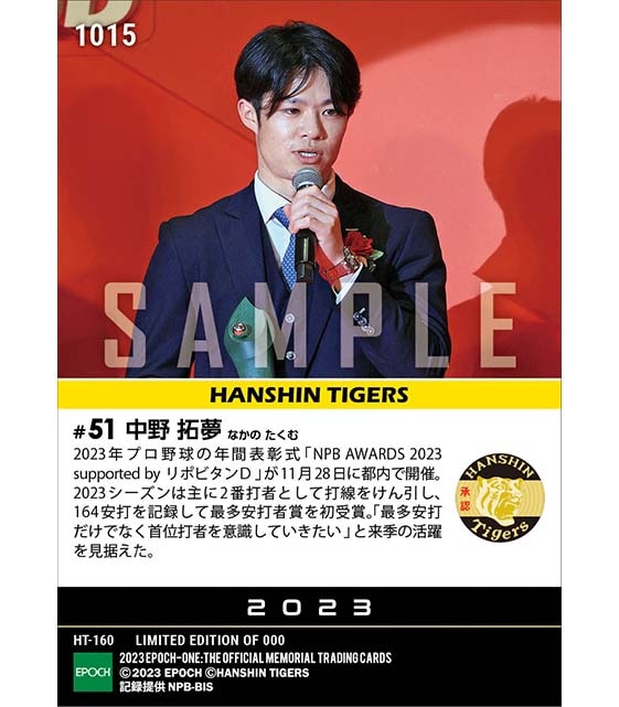 【中野拓夢】最多安打賞「NPB AWARDS 2023 supported by リポビタンD」(23.11.28)