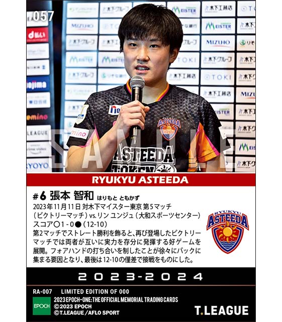 【張本智和】一進一退の攻防を制してチームは単独首位浮上(23.11.11)