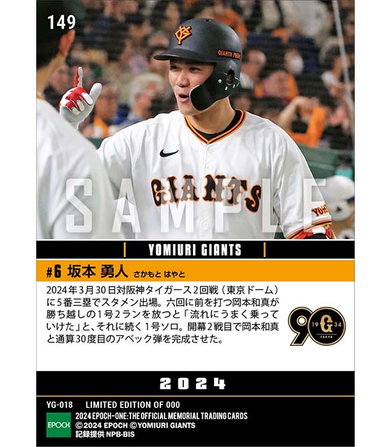 【坂本勇人】今季1号ソロで通算30度目のアベック弾(24.3.30)