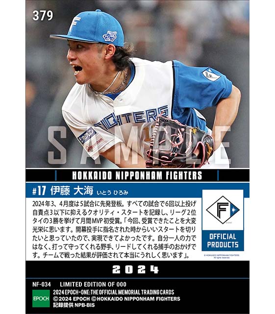 【伊藤大海】2024年度 大樹生命月間MVP賞 パシフィック・リーグ3、4月度投手部門（23.5.10）