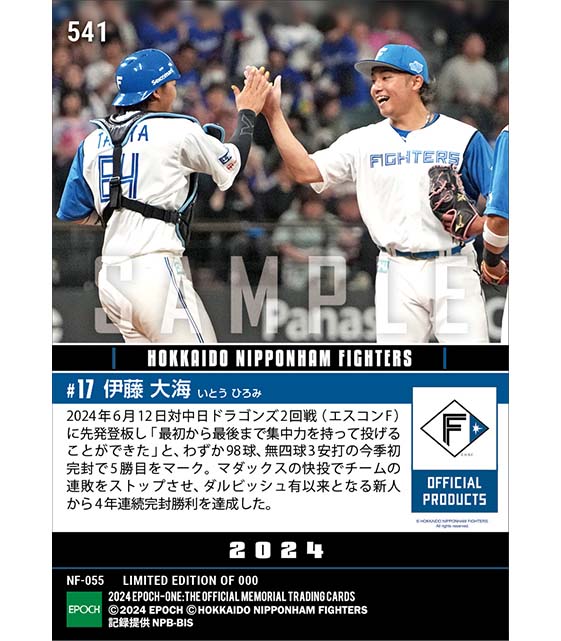 【伊藤大海】無四球完封のマダックスで新人から4年連続完封勝利(24.6.12)