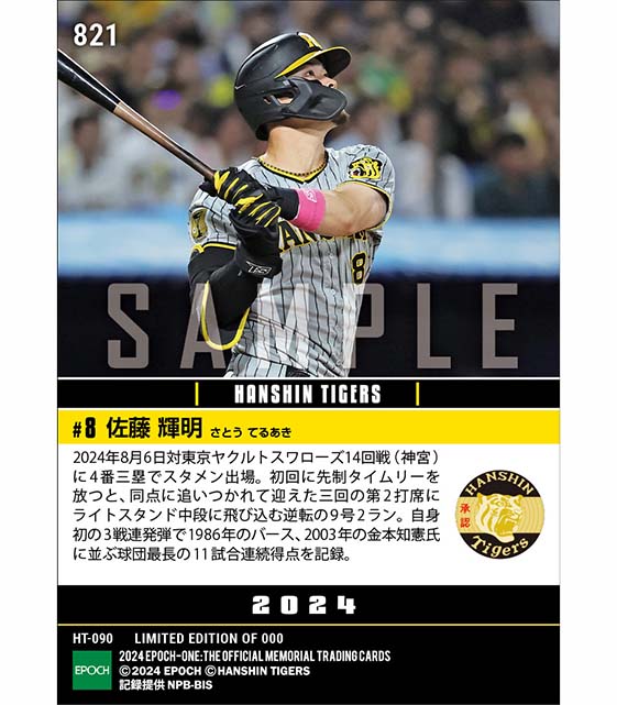 【佐藤輝明】プロ初3試合連続本塁打で球団最長タイ11試合連続得点（24.8.6）