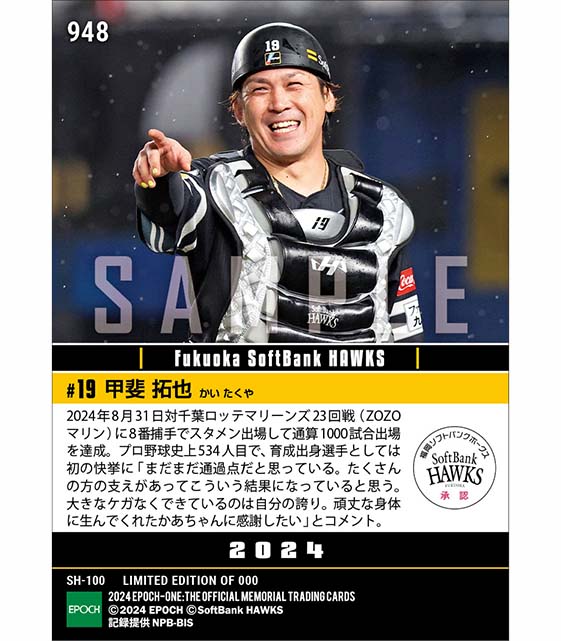 【甲斐拓也】育成出身初の通算1000試合出場(24.8.31)