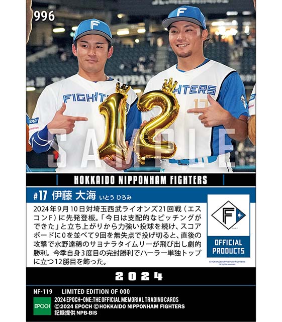 【伊藤大海】支配的な完封勝利でハーラー単独トップの12勝目(24.9.10)