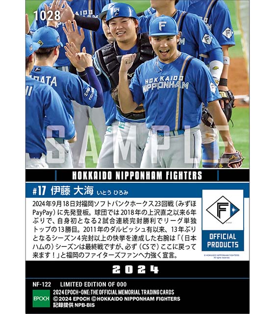 【伊藤大海】プロ初2試合連続完封勝利（24.9.18）