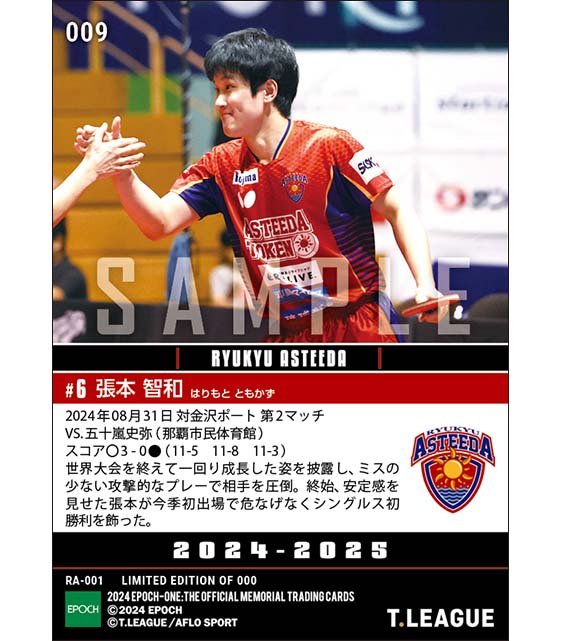 【張本智和】今季初出場でシングルス初勝利（24.8.31）