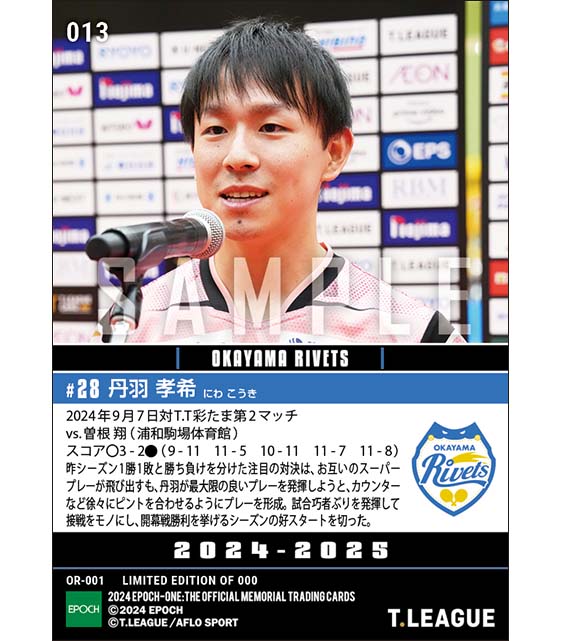 【丹羽孝希】チーム開幕戦で大激戦を制して白星スタート（24.9.7）