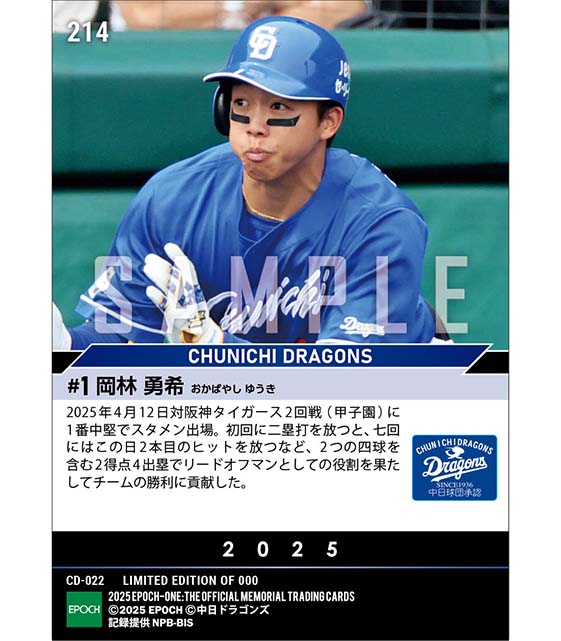 【岡林勇希】リードオフマンの役割果たす4出塁（25.4.12）