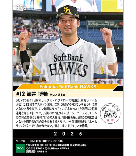 【嶺井博希】プロ初の2打席連発含む猛打賞で7打点の荒稼ぎ（25.5.11）