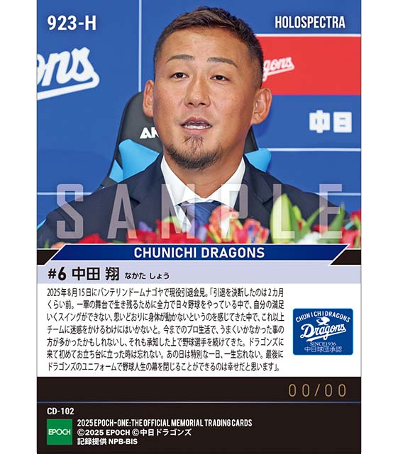 ※ホロスペクトラ 【中田 翔】引退発表「ドラゴンズのユニフォームで野球人生の幕を閉じることができるのは幸せ」（25.8.15）