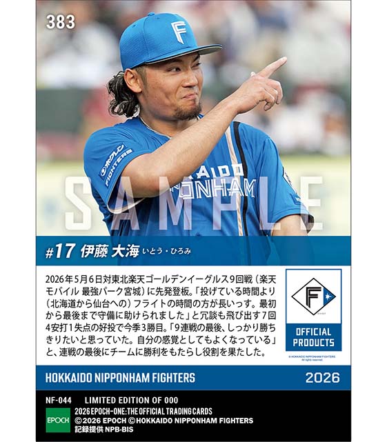 【伊藤大海】9連戦の最後を締めくくる好投で今季3勝目(26.5.6)