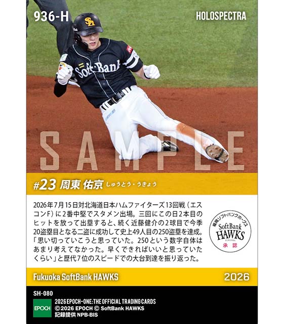 ※ホロスペクトラ 【周東佑京】通算250盗塁達成(26.7.15)